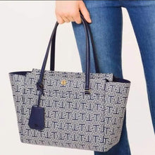 Load image into Gallery viewer, TORY BURCH T logo allover zip top Tote