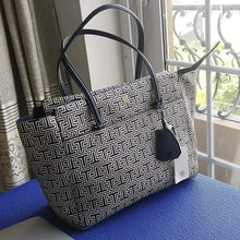 Load image into Gallery viewer, TORY BURCH T logo allover zip top Tote