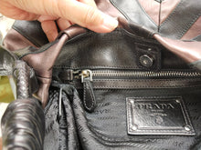 Load image into Gallery viewer, Prada Black & Purple Striped Leather Hobo