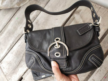 Load image into Gallery viewer, Set of COACH Soho E06d F10188 Stitched Buckle Flap Black Leather Shoulder Bag & NWT Blush Coach Pleated Leather Wristlet F46484