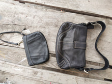 Load image into Gallery viewer, Set of COACH Soho E06d F10188 Stitched Buckle Flap Black Leather Shoulder Bag & NWT Blush Coach Pleated Leather Wristlet F46484