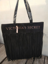 Load image into Gallery viewer, Victoria's Secret Black 2018 Limited Edition Faux Leather Fringe Tote Bag