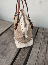 Load image into Gallery viewer, Gucci White Monogram Tote With Bamboo Accent 339002