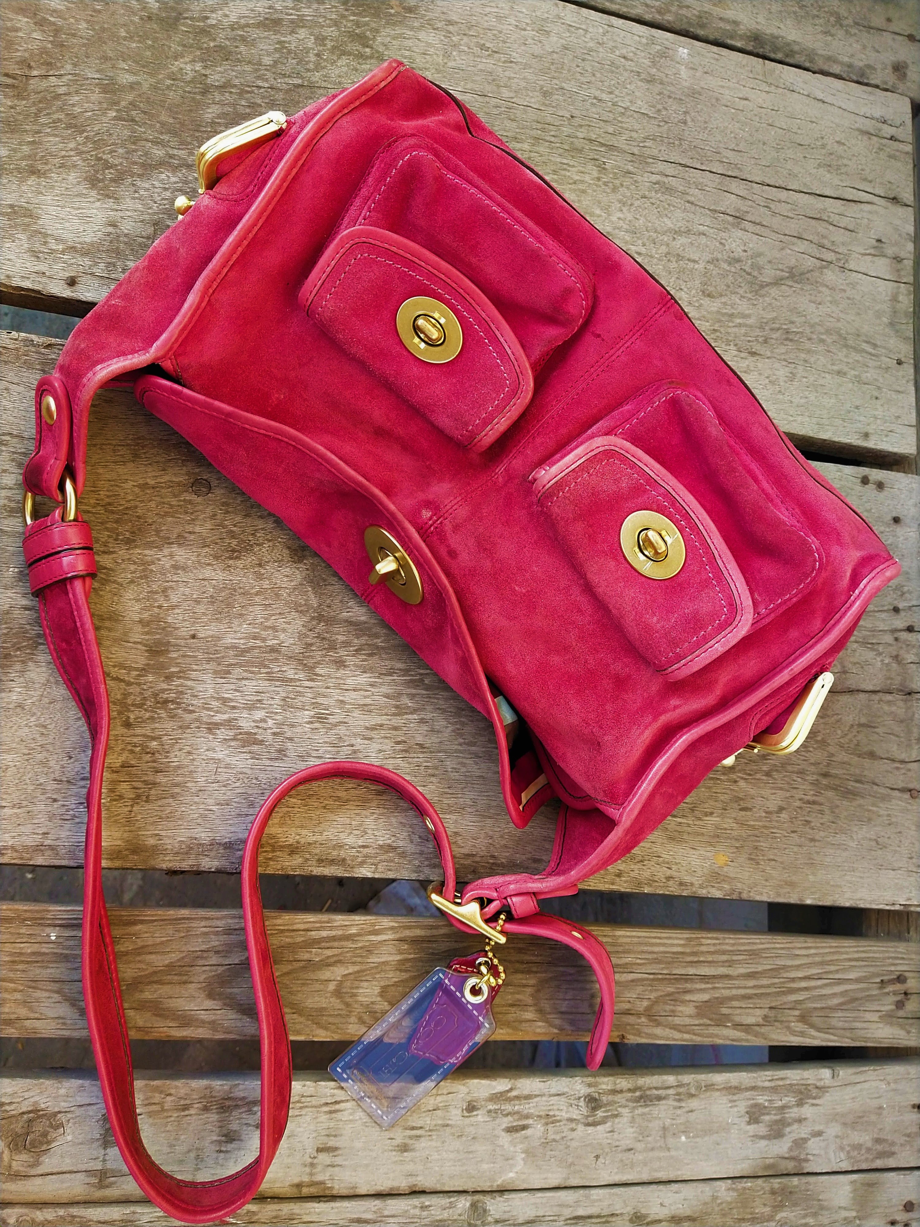 COACH Archive Raspberry Suede & Leather Haversack Limited