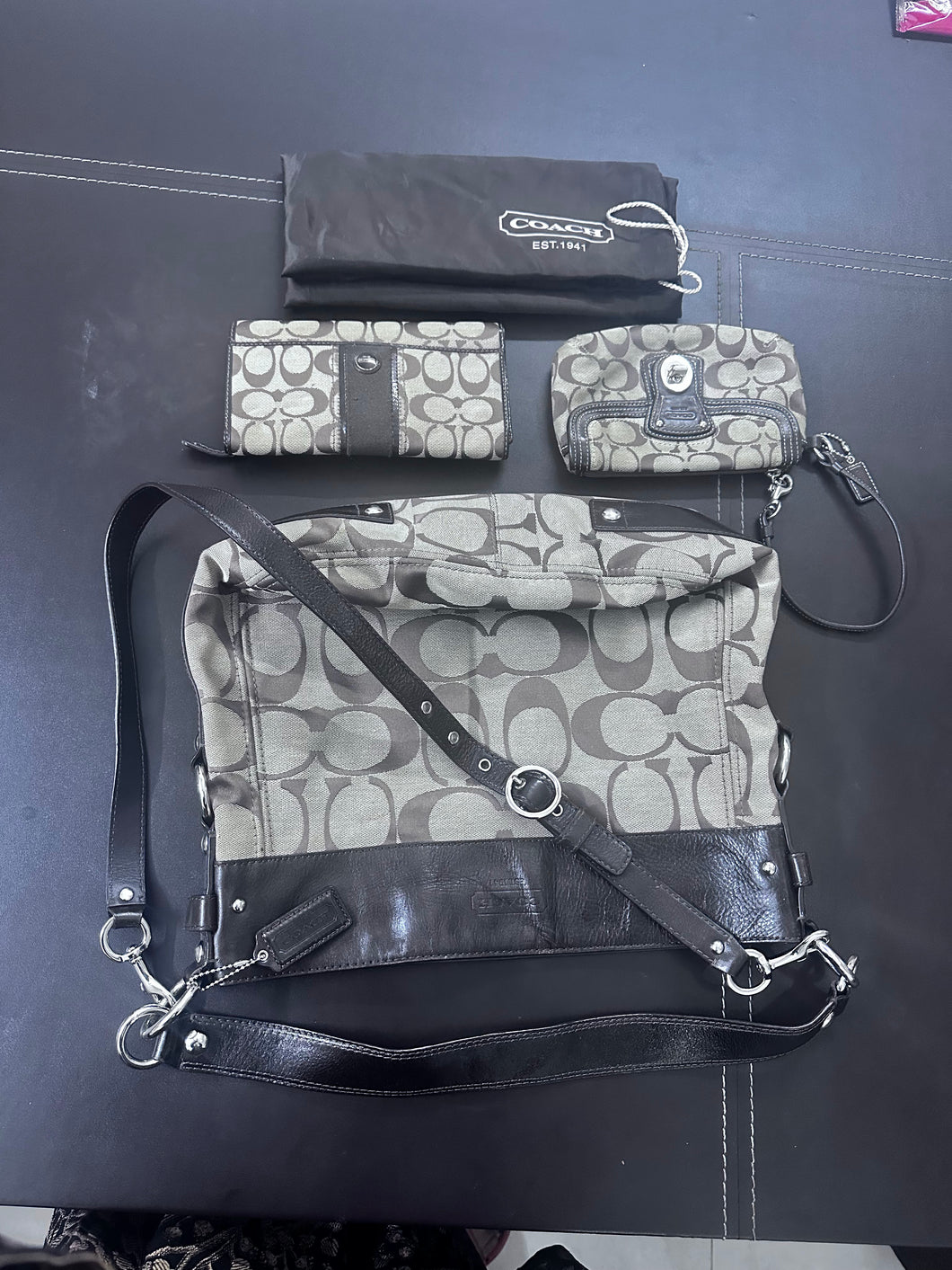 Coach Signature Brown Shoulder Hobo Bag Tote F14709 Zoe