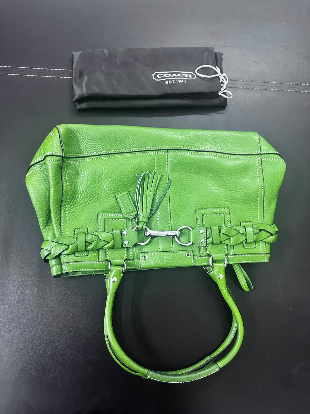 Coach Hamilton F13087 Lime Green Leather Braided Belt Shoulder Bag