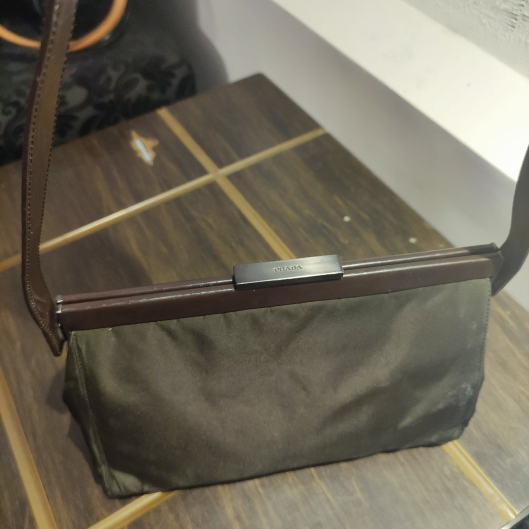 Authentic Prada black nylon frame top shoulder Bag