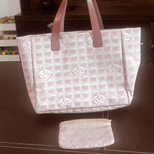 Load image into Gallery viewer, Chanel CC Logo Travel Line Large Nylon Tote Bag Light Pink with makeup pouch
