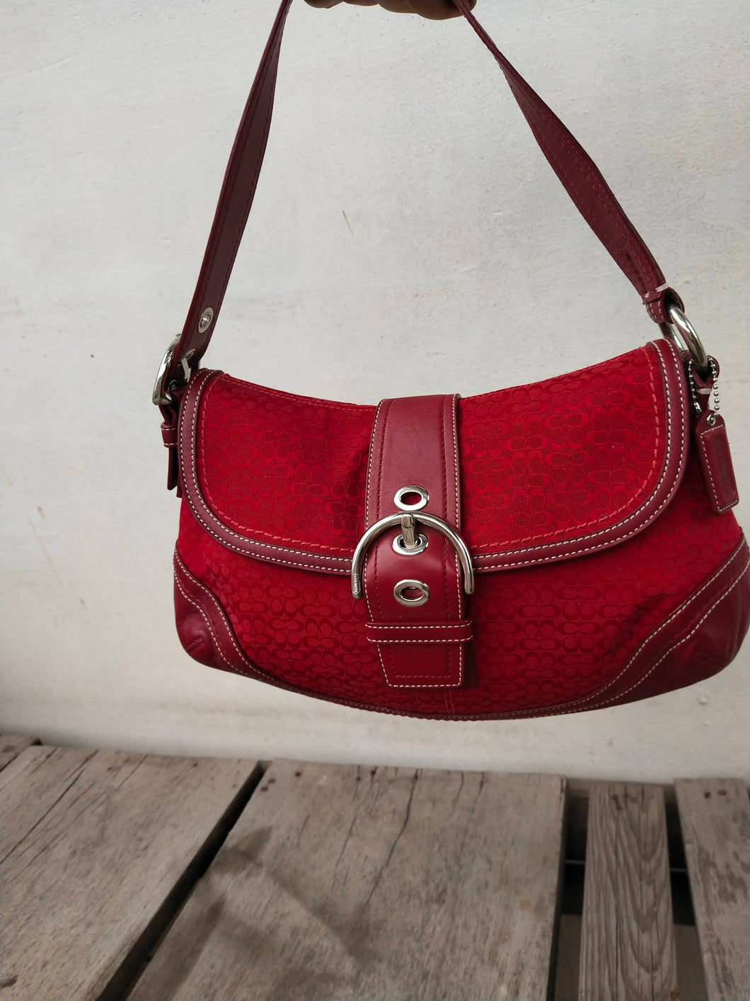 COACH Soho F10926 Red Canvas/Leather Hobo Bag