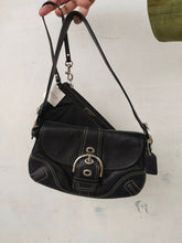 Load image into Gallery viewer, Set of COACH Soho E06d F10188 Stitched Buckle Flap Black Leather Shoulder Bag &amp; NWT Blush Coach Pleated Leather Wristlet F46484
