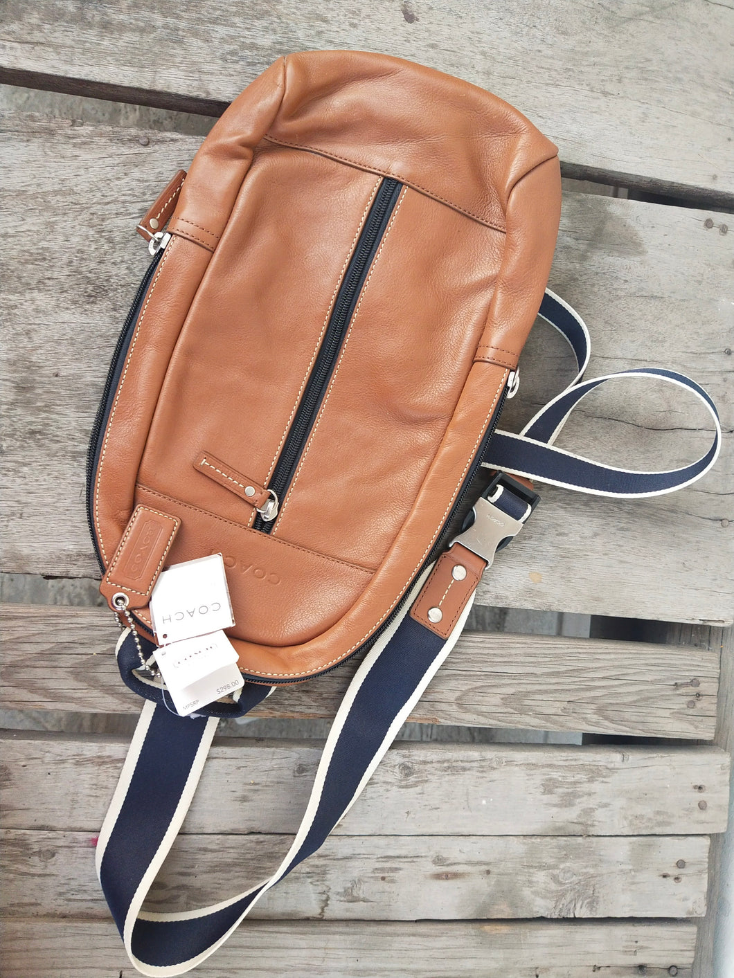NWT COACH MEN HERITAGE WEB LEATHER SLING BAG BACKPACK #F70811 SADDLE