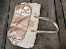 Load image into Gallery viewer, NWT Victoria&#39;s Secret Beige Canvas Rose Gold Logo Tote Bag
