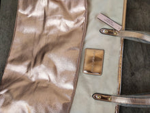 Load image into Gallery viewer, NWT Victoria&#39;s Secret Beige Canvas Rose Gold Logo Tote Bag
