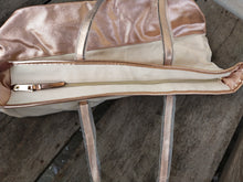Load image into Gallery viewer, NWT Victoria&#39;s Secret Beige Canvas Rose Gold Logo Tote Bag
