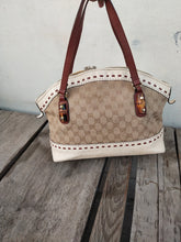 Load image into Gallery viewer, Gucci White Monogram Tote With Bamboo Accent 339002
