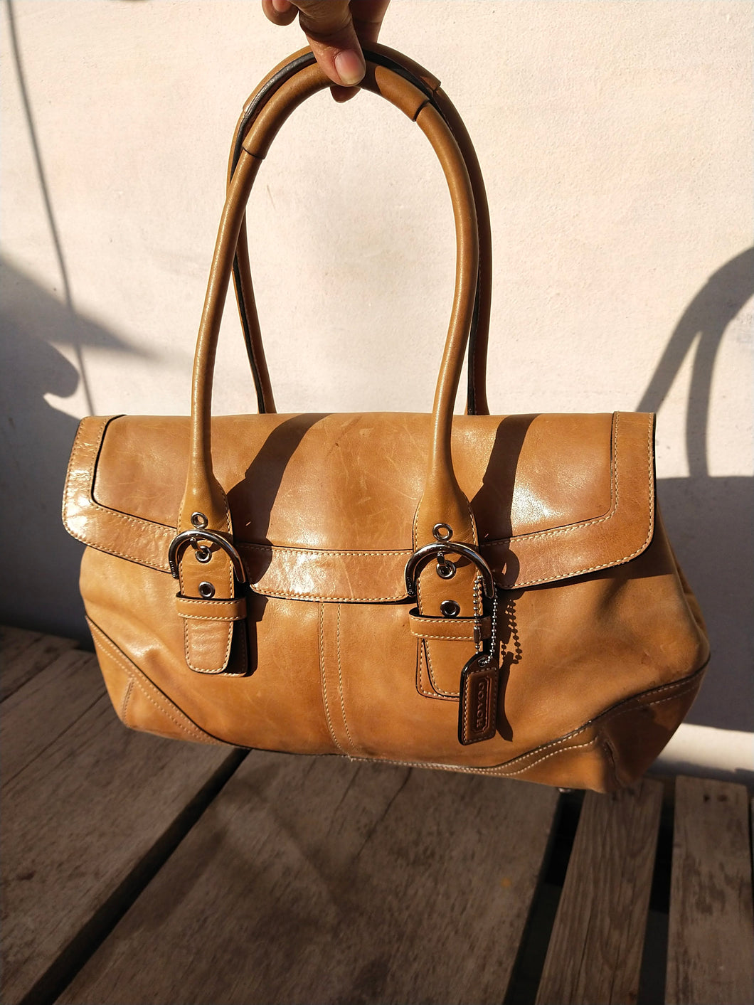 Coach Hampton Soho tan leather satchel L05d-9636