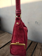 Load image into Gallery viewer, COACH Archive Raspberry Suede &amp; Leather Haversack Limited Edition 65 Anniversary Handbag 12797
