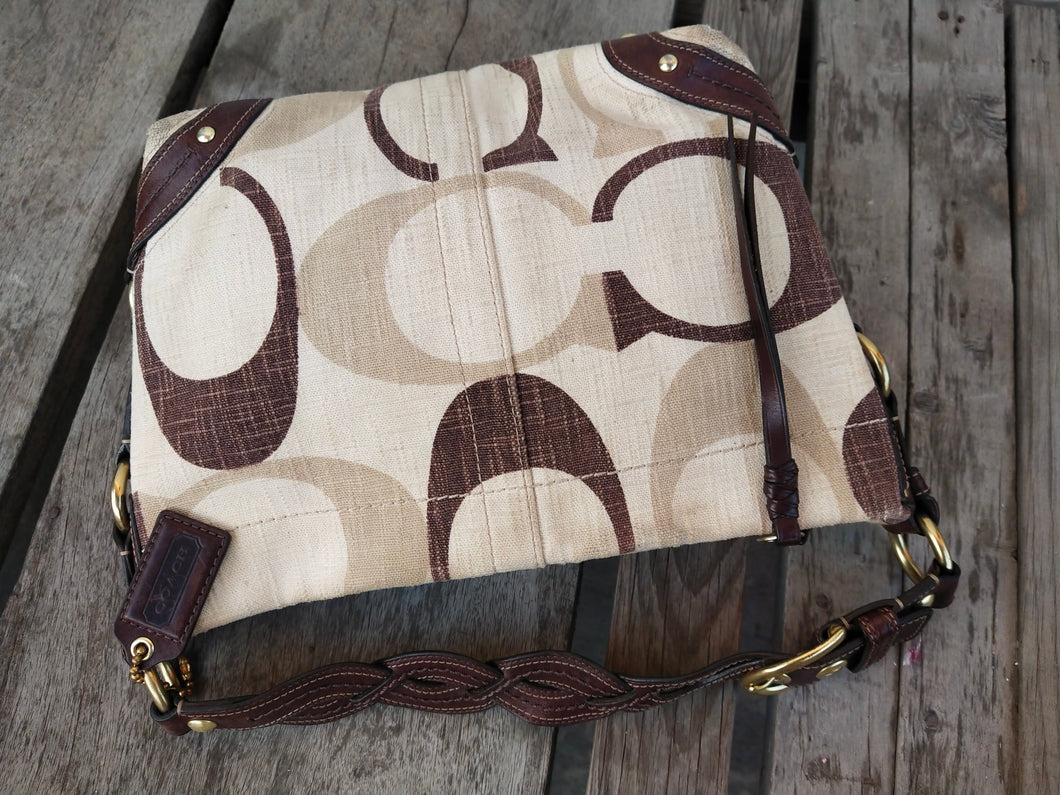 Coach Carly Signature 12197 Beige/Brown Canvas Leather Tote