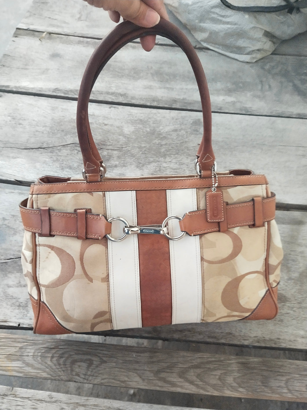 Coach Hampton Signature F13338 Khaki Leather Purse