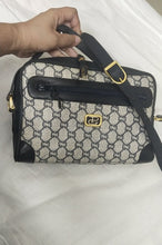 Load image into Gallery viewer, Authentic Vintage GUCCI PLUS Web Navy GG PLUS Monogram Canvas Crossbody Bag 
