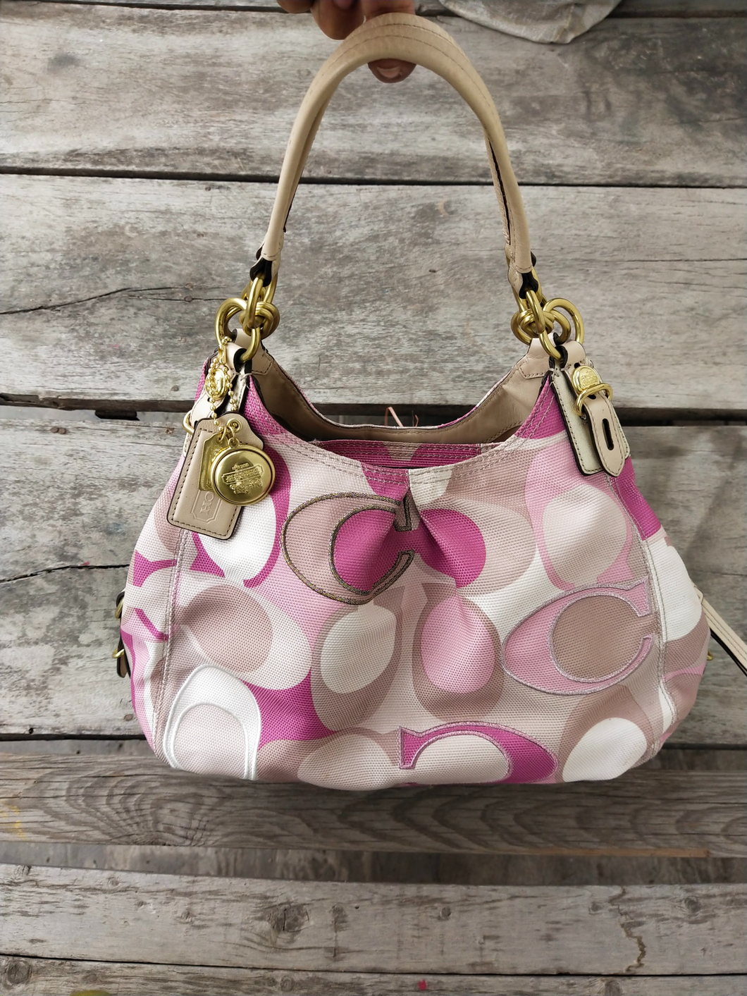 Coach Maggie Mia scarf Print Shoulder Bag Carryall RARE! Pink/ Cream 16335